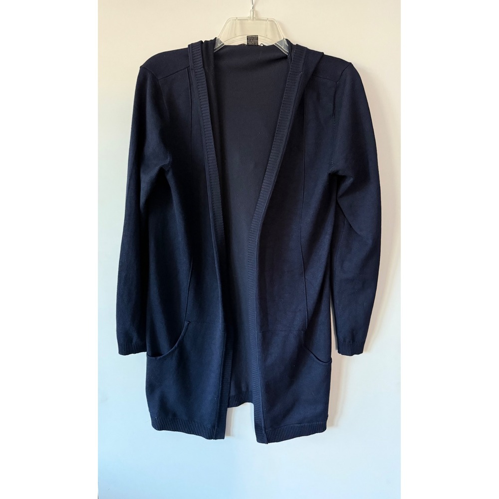 Hayden Park Open Front Hooded Cardigan Longline  Knit Sweater Size‎ M Navy Blue